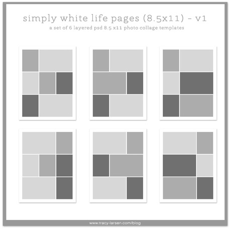 simply white life pages 8.5x11 photo page collage templates for project life, digital project life + pocket scrapbooking ==> tracy-larsen.com/blog