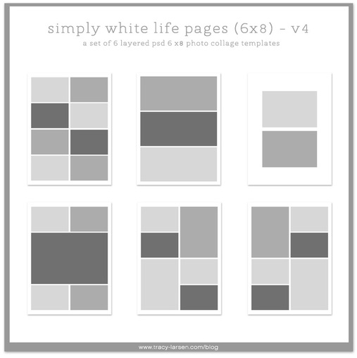 simply white life pages 6x8 photo page collage templates for project life, digital project life + pocket scrapbooking ==> tracy-larsen.com/blog